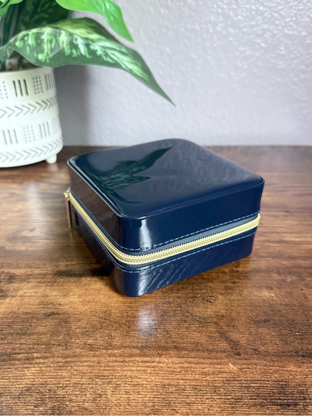 Navy Jewelry Case with Gold Zipper